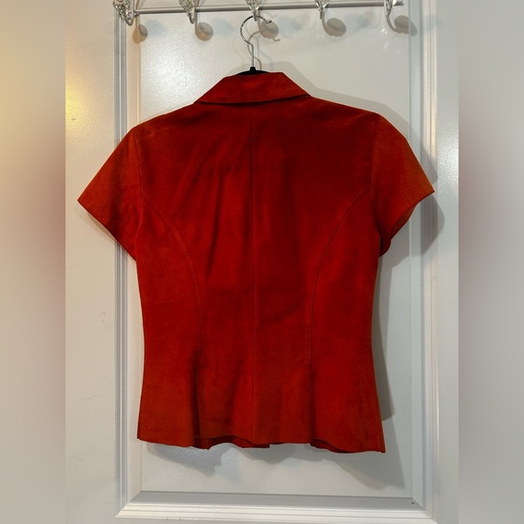 DANIER Leather Orange Suede Button Up Short Sleeve Shirt Sz Small - Picture 8 of 12